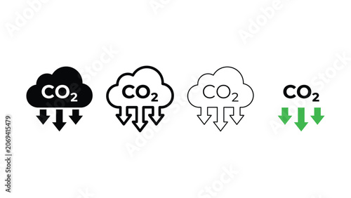 Cuadro en lienzo Set of carbon dioxide emission reduction icons with cloud symbols