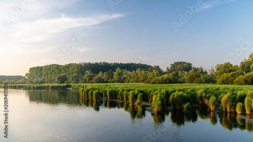 Wide Morning View of Harchies Wetlands in Belgium