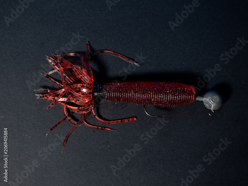 Canvas Print Fishing lure with jig head and soft plastic bait