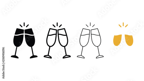 Fotografía Set of four champagne glass icons for celebrating cheers and holidays