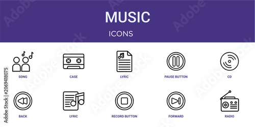 Photos Set of 10 thin line Music icons for dashboards, websites and mobile app layouts