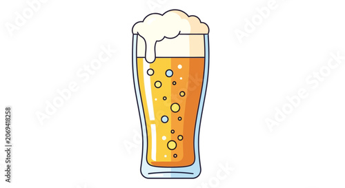 Foto A full glass of golden beer with frothy head outlined in a flat vector silhouett