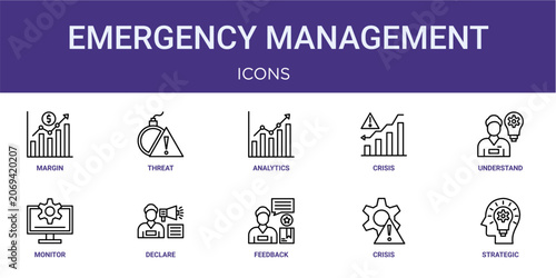 Canvastavla Set of 10 thin line Emergency Management icons for dashboards, websites and mobile app layouts