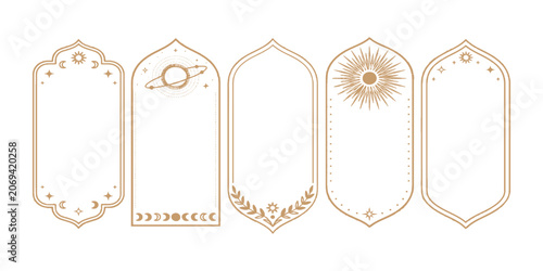 Canvastavla Elegant gold celestial bohemian arch frames with sun, moon, and stars vector illustration set for invitations