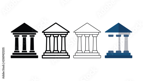 Fotografie Set of four classic building icons with pillars and pediment