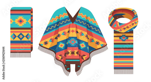 Tableau sur toile Colorful southwestern textiles featuring geometric patterns and fringe presented