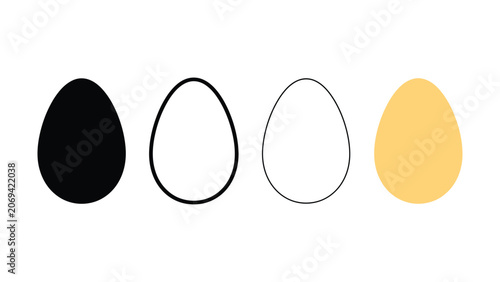 Set of four different egg icons featuring various flat styles and outlines