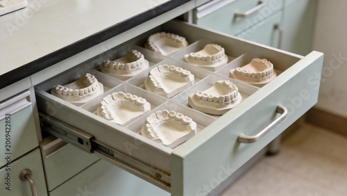 Dental molds in a drawer at clinic