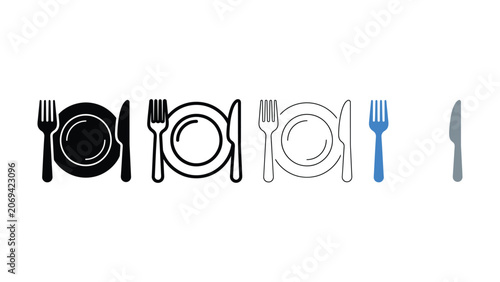 Set of restaurant table setting icons with plates forks and knives