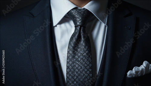 Close up of a sophisticated man's suit and tie perfect for business meetings and special events