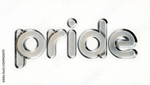 Silver metallic pride typography isolated on clean white background with typography equality identity metallic lettering reflection background minimalist community movement isolated