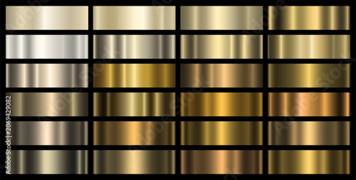 Photos Set of gold and platinum metallic gradients on a black background