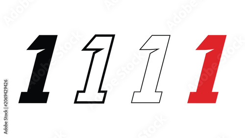 Set of four stylized number one symbols with different graphic design treatments