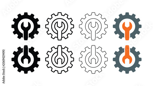 Set of gear and wrench icons representing engineering and repair services