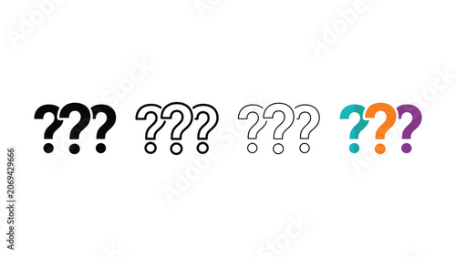 Set of multiple question mark icons in different artistic styles isolated on white background