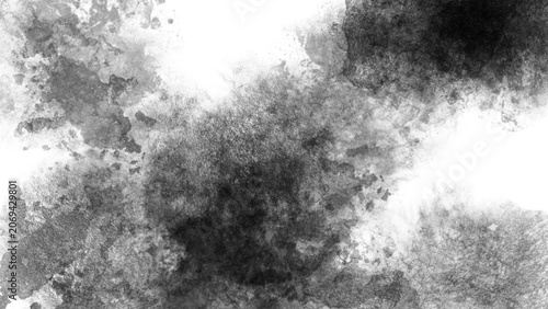 Fotografia Monochrome watercolor splash background, black ink wash texture on white paper,