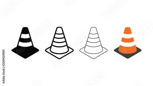 Set of traffic cone icons in different styles for road construction