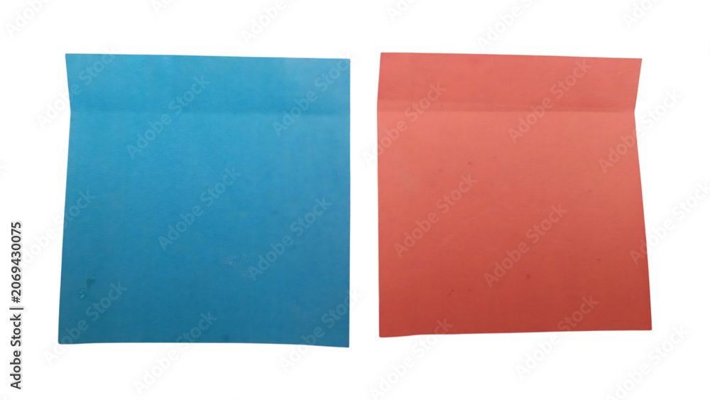 Fototapeta premium Blue and red square sticky notes for office and reminders isolated on transparent background