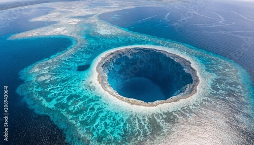 Obraz na plátně An aerial shot of the famous Great Blue Hole, a massive underwater sinkhole in the Caribbean