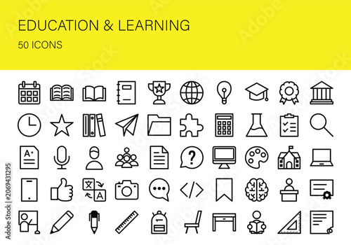 Education and Learning Line Icons Collection Vector