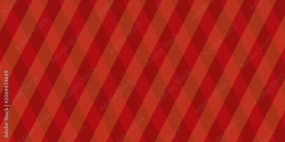 Fototapeta premium Christmas red argyle background with geometric diamond pattern and halftone dots. Vector abstract Merry Christmas texture with festive maroon plaid stripes and empty copy space for winter quiz banner.