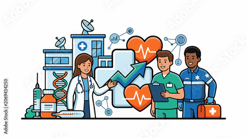 Medical professionals with healthcare and medical equipment