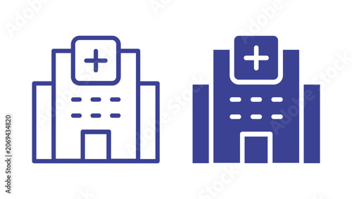 Schilderij op canvas Modern Hospital Building Icon Set with Outline and Solid Style Medical Center He