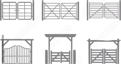Tableau sur toile Collection of farm and ranch gates, entrance archways, and fencing