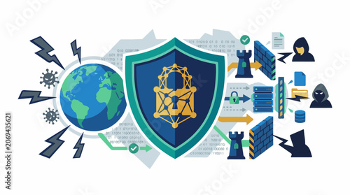 A shield protects the Earth from cyber threats and viruses