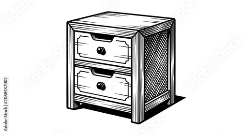Foto Small two drawer wooden nightstand furniture.