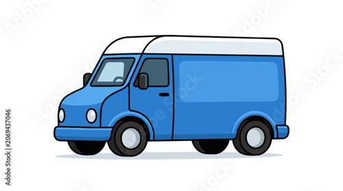 A blue delivery van with a white roof