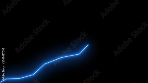 Neon glowing Graph Line up with Arrow on Black Background. Market Recovery Concept. Successful growth trend line graph going Up video white alpha channel.