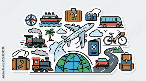 A colorful illustration of various travel-related icons (3)