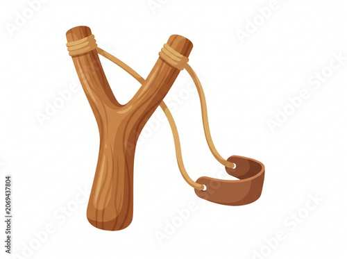 Картината върху платно Classic wooden slingshot toy vector illustration
