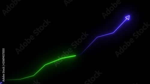 Neon glowing Graph Line up with Arrow on Black Background. Market Recovery Concept. Successful growth trend line graph going Up video white alpha channel.