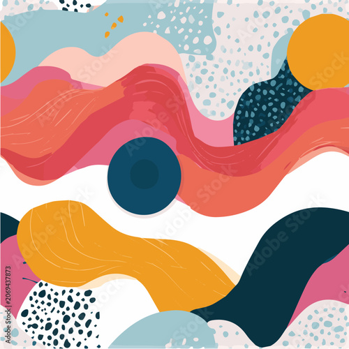 Modern abstract seamless pattern, flat vector illustration, playful colors