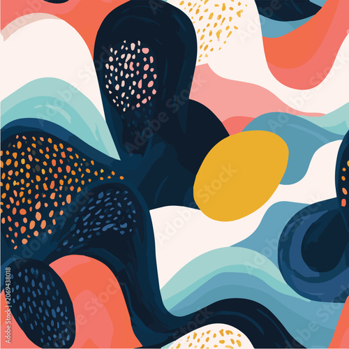 Modern abstract seamless pattern, flat vector illustration, playful colors