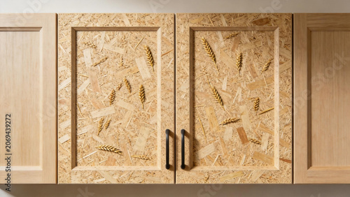 Wooden cabinets with wheat decor