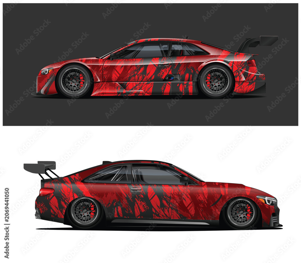 Naklejka premium Dynamic Car Wrap Design with Bold Red Accents