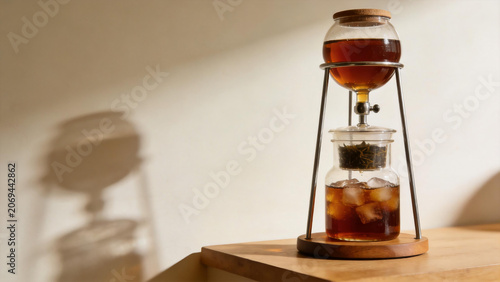 Cold brew tea maker with glass and wood design
