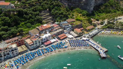 Drone footage of Marina di Puolo beach and Mediterranean
