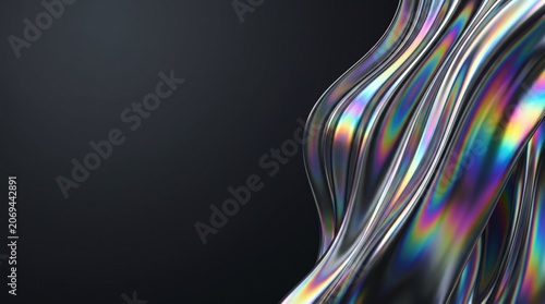 Iridescent Liquid Chrome Wave Abstract Background with Copy Space