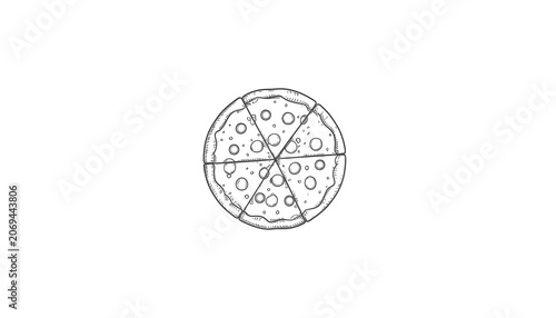 Hand Drawn Illustration of a Sliced Pizza.