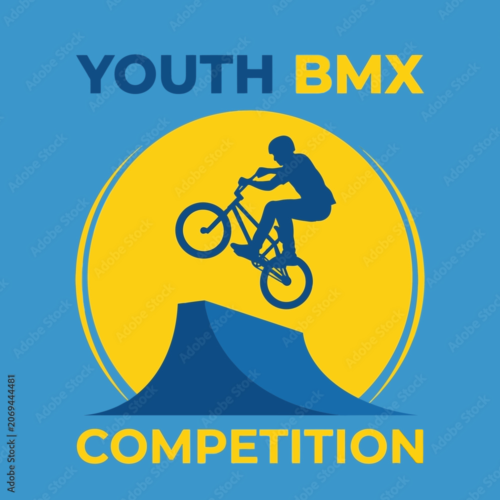 Fototapeta premium Youth Bmx Competition Rider Performing Trick On Ramp