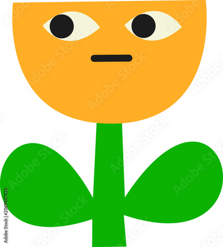 Naive Style faced orange flower illustration with cute character expression