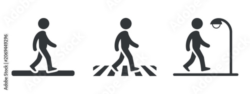 Schilderij op canvas Pedestrian Crossing Icons With Streetlight Flat Silhouette Style