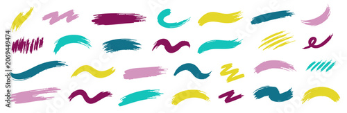 Foto Collection of colorful abstract brush strokes isolated on a light gray background