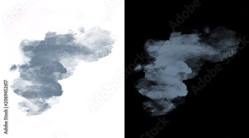 Fényképezés Atmospheric storm cloud cutout on white and black background, dark grey thunderc