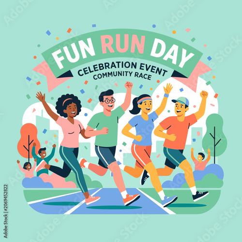 Active Community Fun Run Celebration Event And Race Day Illustration