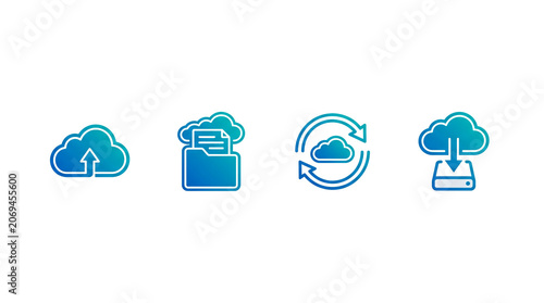 Cloud Computing Icons Set Upload Download Sync Folder Data Storage Technology Concepts